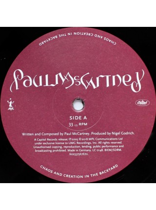 35008253		 Paul McCartney – Chaos And Creation In The Backyard	" 	Acoustic, Pop Rock"	Black, 180 Gram	2005	Capitol Records – 602557567670 	S/S	 Europe 	Remastered	18.05.2018