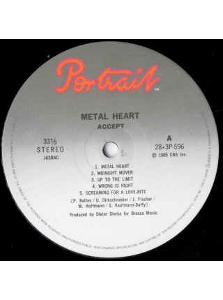 1402351	Accept – Metal Heart	Heavy Metal	1985	Portrait – 28·3P-596	NM/NM	Japan