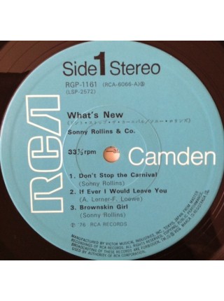 1402367		Sonny Rollins – What's New?  	Jazz, Bossa Nova	1962	RCA Camden – RGP-1161	NM/NM	Japan	Remastered	1976