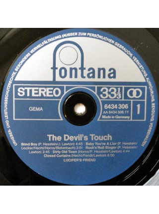 1403031		Lucifer's Friend – The Devil's Touch	Hard Rock,	1979	Fontana – 6434 306	NM/EX+	Germany	Remastered	1979
