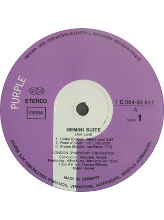 1403080		Jon Lord & London Symphony Orchestra – Gemini Suite 	Symphonic Rock	1971	Purple Records – 1C 064-92 817, EMI Electrola – 1C 064-92 817	EX+/NM-	Germany	Remastered	Unknown