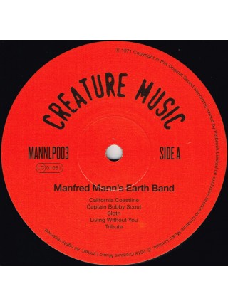 35008308	 Manfred Mann's Earth Band – Manfred Mann's Earth Band	" 	Pop Rock, Prog Rock"	1972	"	Creature Music Ltd. – MANNLP003 "	S/S	 Europe 	Remastered	05.01.2018