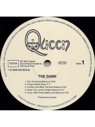 161216	Queen – The Game (цар. на 1 стор. не влияет)	"	Classic Rock"	1980	"	EMI – 1C 064-63 923, EMI Electrola – 1C 064-63 923"	EX/EX+	Germany	Remastered	1980