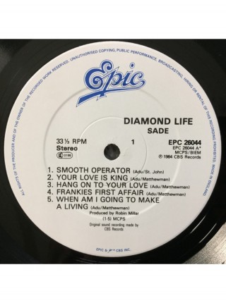 161235	Sade – Diamond Life	"	Funk / Soul"	1984	"	Epic – EPC 26044"	NM/NM	England	Remastered	1985
