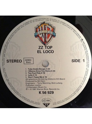 1403092		ZZ Top ‎– El Loco	Blues Rock, Hard Rock, Pop Rock	1981	Warner Bros. Records – WB 56 929	NM/NM	Germany	Remastered	1981