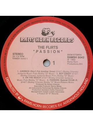 150663	The Flirts – Passion	"	Hi NRG, Disco"	1982	Rams Horn Records – RAMSH 5042	EX/EX	Netherlands