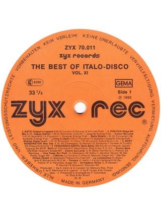 150658	Various ‎– The Best Of Italo-Disco Vol. 11	"	Italo-Disco"	1988	ZYX Records ‎– 70 011	NM/NM	Germany