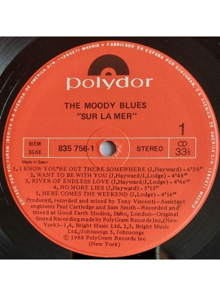 1400858	The Moody Blues ‎– Sur La Mer	1988	Polydor ‎– 835 756-1	NM/NM	Spain