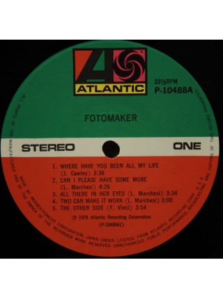 1401554		Fotomaker ‎– Fotomaker  (no OBI)	Soft Rock, Power Pop	1978	Atlantic P-10488A	NM/NM	Japan	Remastered	1978