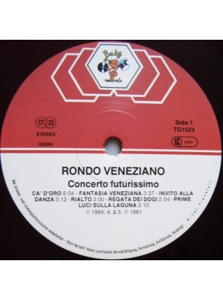161345	Rondò Veneziano – Concerto Futurissimo	Electronic, Classical	1984	"	Baby Records (2) – TG 1523"	NM/EX+	Germany	Remastered	1984