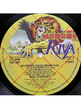 161338	Rod Stewart – Blondes Have More Fun	"	Pop Rock, Rock & Roll"	1978	"	Riva (2) – RVLP8, Riva (2) – RVLP 8"	NM/EX	England	Remastered	1978