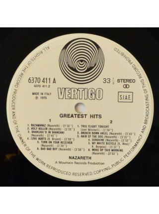 1401627		Nazareth – Greatest Hits  (''swirl'' Vertigo label)	Hard Rock	1975	Vertigo – 6370 411 A	NM/EX	Italy	Remastered	1975