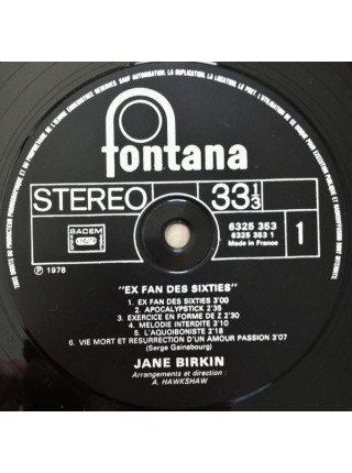 1401632		Jane Birkin ‎– Ex Fan Des Sixties	Pop, Chanson	1978	Fontana ‎– 6325 353	NM/NM	France	Remastered	1978