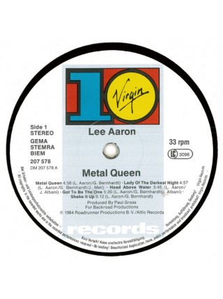 1401612		Lee Aaron ‎– Metal Queen	Hard Rock	1984	10 Records ‎– 207 578, Attic ‎– 207 578	EX/EX	Germany	Remastered	1984