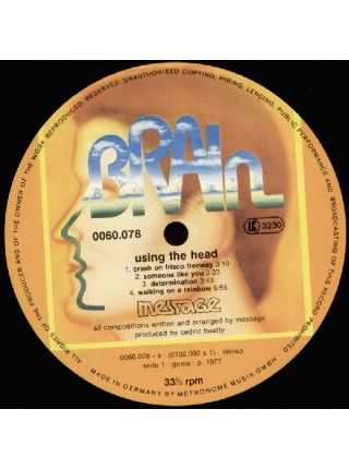 1401663		Message ‎– Using The Head	Krautrock	1977	BRAIN 0060.078	NM/EX	Germany	Remastered	1977