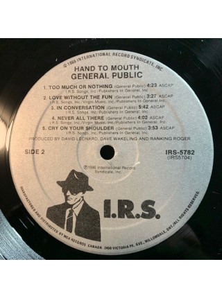 3000047		General Public – Hand To Mouth	New Wave	1986	I.R.S. Records ‎– IRS-5782	NM/NM	Canada	Remastered	1986