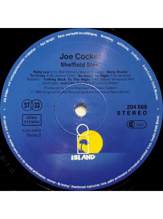 3000050		Joe Cocker – Sheffield Steel	"	Pop Rock"	1982	"	Island Records – 204 668-320"	NM/EX	Germany	Remastered	1982