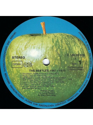 3000063		Beatles – 1967-1970, 2lp, (ламин.)	"	Rock & Roll, Pop Rock"	1973	"	Apple Records – 1 C 188-05 309/10, EMI Electrola – 1 C 188-05 309/10"	NM/NM	Germany	Remastered	1973