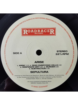 35015496	 	 Sepultura – Arise	" 	Thrash, Heavy Metal, Death Metal"	Black, 180 Gram, Gatefold, 2lp	1991	" 	Roadracer Records – 603497862887"	S/S	 Europe 	Remastered	15.06.2018