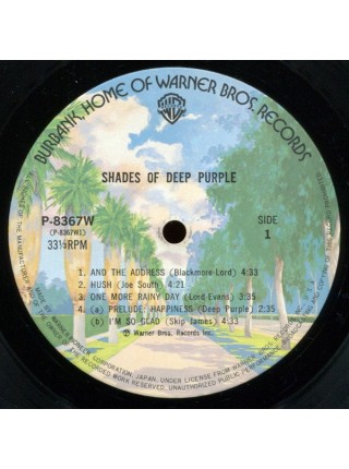 400002		Deep Purple – Shades Of Deep Purple	"	Psychedelic Rock"	1968	"	Warner Bros. Records – P-8367W"	EX/EX	Japan	Remastered	1973