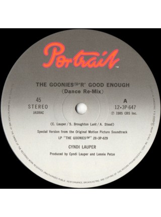 1402752	Cyndi Lauper ‎– The Goonies 'R' Good Enough  12", 45RPM, Single	Pop Rock	1985	Portrait 12-3P-647	NM/NM	Japan