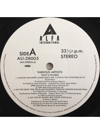 1402764	Various ‎– That's HI-NRG	Electronic, Hi-NRG, Synth-Pop, Disco	1985	Alfa International ‎– ALI-28005	NM/NM	Japan