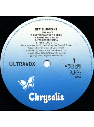1402763	Ultravox ‎– New Europeans  Promo Copy  (no OBI)	Electronic, New Wave, Synth-pop	1980	Chrysalis ‎– WWS-81465	EX/EX	Japan
