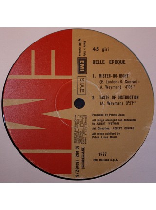 3000087		Belle Epoque – Bamalama, 45 RPM	"	Disco"	1977	"	EMI – 3C 052-18309Z"	EX+/EX	Italy	Remastered	1977