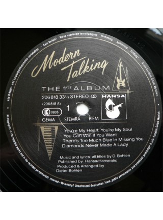 3000094		Modern Talking – The 1st Album	"	Synth-pop, Euro-Disco"	1985	"	Hansa – 206 818, Hansa – 206 818-620"	EX/EX	Europe	Remastered	1986