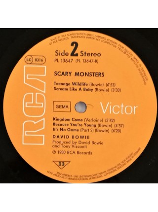 1404084		David Bowie - Scary Monsters	Pop Rock, Art Rock	1980	RCA – PL 13647, RCA Victor – PL 13647	NM/NM	Germany	Remastered	1980