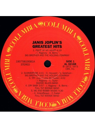 35006713	 Janis Joplin – Janis Joplin's Greatest Hits	 Blues Rock	Black	1973	" 	Columbia – 19075819581, Sony Music – 19075819581"	S/S	 Europe 	Remastered	02.03.2018