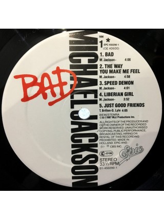1403478	Michael Jackson – Bad	Funk / Soul, Pop,  Soul, Synth-pop	1987	Epic – EPC 450290 1	NM/NM	Holland