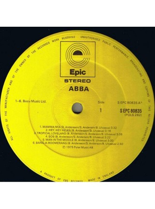 1401773	ABBA ‎– ABBA  (потрескивает назаходах и между треками)	Europop, Vocal	1975	Epic – EPC 80835, Epic – S EPC 80835	EX/EX	England