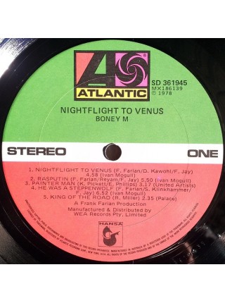 500863	Boney M. – Nightflight To Venus	"	Disco"	1978	"	Atlantic – SD 361945, Hansa – SD 361945"	EX/EX	Australia