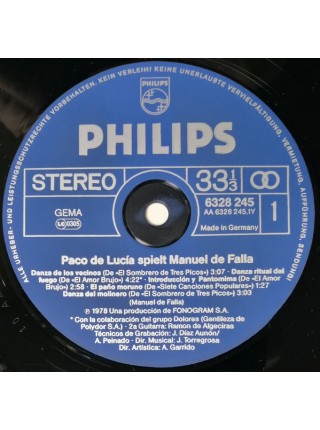 1403520		Paco De Lucía – Spielt Manuel De Falla	Latin, Flamenco	1978	Philips – 6328 245	NM/NM	Germany	Remastered	1978