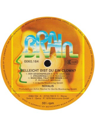 1403537		Novalis – Vielleicht Bist Du Ein Clown?	Prog Rock	1978	Brain – 0060.164	NM/NM	Germany	Remastered	1978