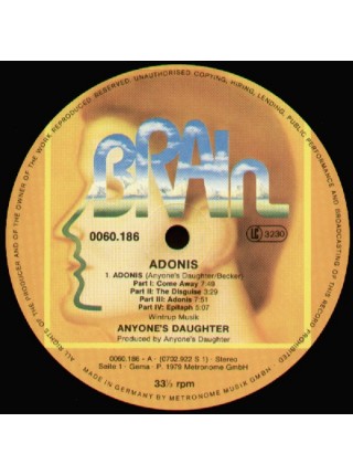 1403544		Anyone's Daughter – Adonis	Krautrock, Prog Rock	1979	Brain – 0060.186	EX+/NM	Germany	Remastered	1979