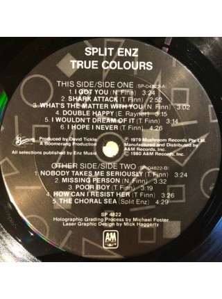 1403156		Split Enz – True Colours	Pop, Pop Rock	1980	A&M Records – SP-4822	NM/NM	USA	Remastered	1980