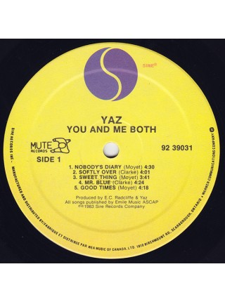 1401263	Yaz ‎– You And Me Both	1983	Sire ‎– 92 39031, Mute ‎– 92 39031	NM/NM	Canada