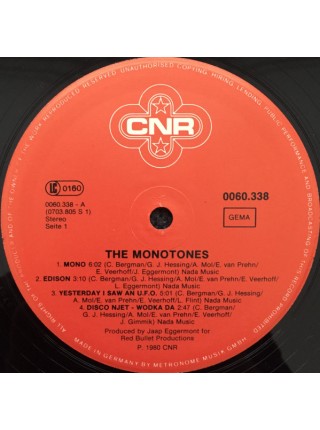 1403177	The Monotones – The Monotones	Disco, Electronic, Synth-Pop	1980	CNR Records – 0060.338	EX+/EX+	Germany