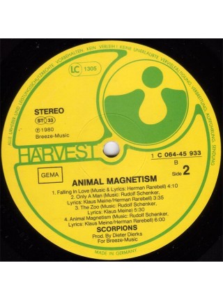 1403339	Scorpions – Animal Magnetism  	Hard Rock	1980	Harvest – 1C 064-45 933, EMI Electrola – 1C 064-45 933	NM/NM	Germany