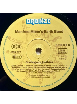 1403341		Manfred Mann's Earth Band ‎– Somewhere In Afrika	 Rock, Folk, World, & Country, Pop Rock	1982	Bronze – 205 077, Bronze – 205 077-320	NM/EX+	Europe	Remastered	1982