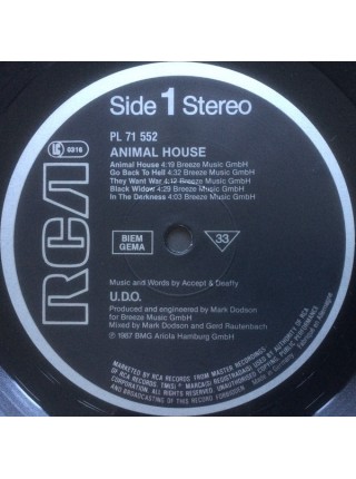 1403356		U.D.O. – Animal House	Heavy Metal	1987	RCA – PL 71552	EX+/NM	Germany	Remastered	1987