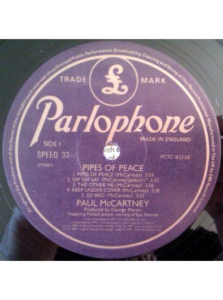 1403309		Paul McCartney - Pipes Of Peace	Pop Rock	1983	Parlophone – PCTC 1652301, MPL – PCTC 1652301	EX+/NM	England	Remastered	1983