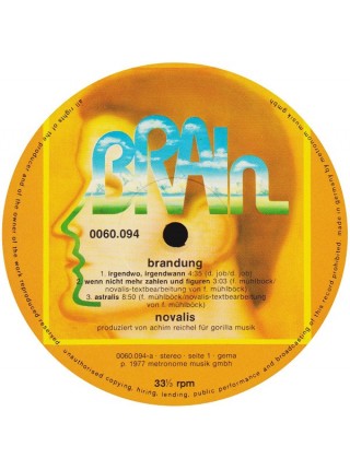 800041	Novalis  – Brandung	"	Prog Rock, Krautrock"	1977	"	Brain – 0060.094"	EX/EX	Germany