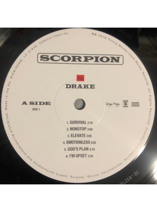 35001351		Drake – Scorpion  2lp 	" 	Contemporary R&B, Pop Rap"	  Album	2018	" 	Young Money Entertainment – 00602567874942"	S/S	 Europe 	Remastered	"	16 нояб. 2018 г.  "