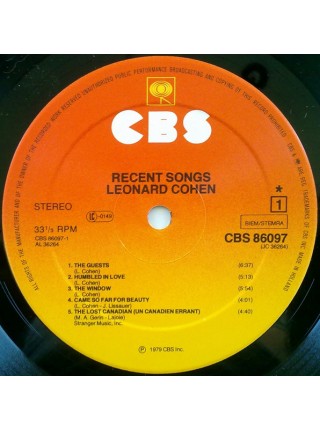 1400292	Leonard Cohen – Recent Songs	1979	"	CBS – CBS 86097, CBS – 86097"	EX/EX	Europe