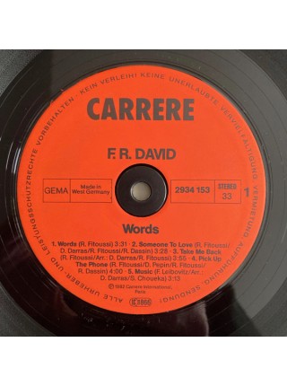 500516	F.R. David – Words	1982	Carrere – 2934 153	EX/EX	Germany