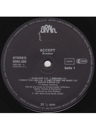 600027		Accept – Breaker	"	Heavy Metal"	1981	"	Brain – 0060.390"	EX/EX+	Germany	Remastered	1981