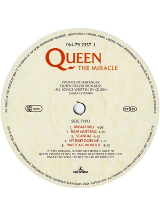 1402083	Queen ‎– The Miracle	Pop Rock	1989	Parlophone – 7 92357 1, Parlophone – 064-79 2357 1	EX/EX	Holland